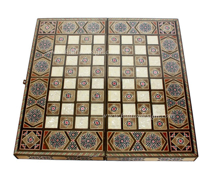 Inlaid Backgammon Board Game with Playing Pieces