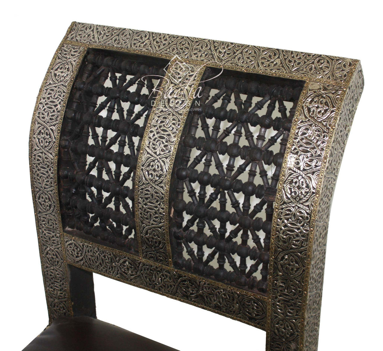 Hand Carved Silver Nickel Leather Bench