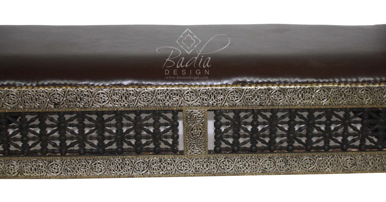 Hand Carved Silver Nickel Leather Bench