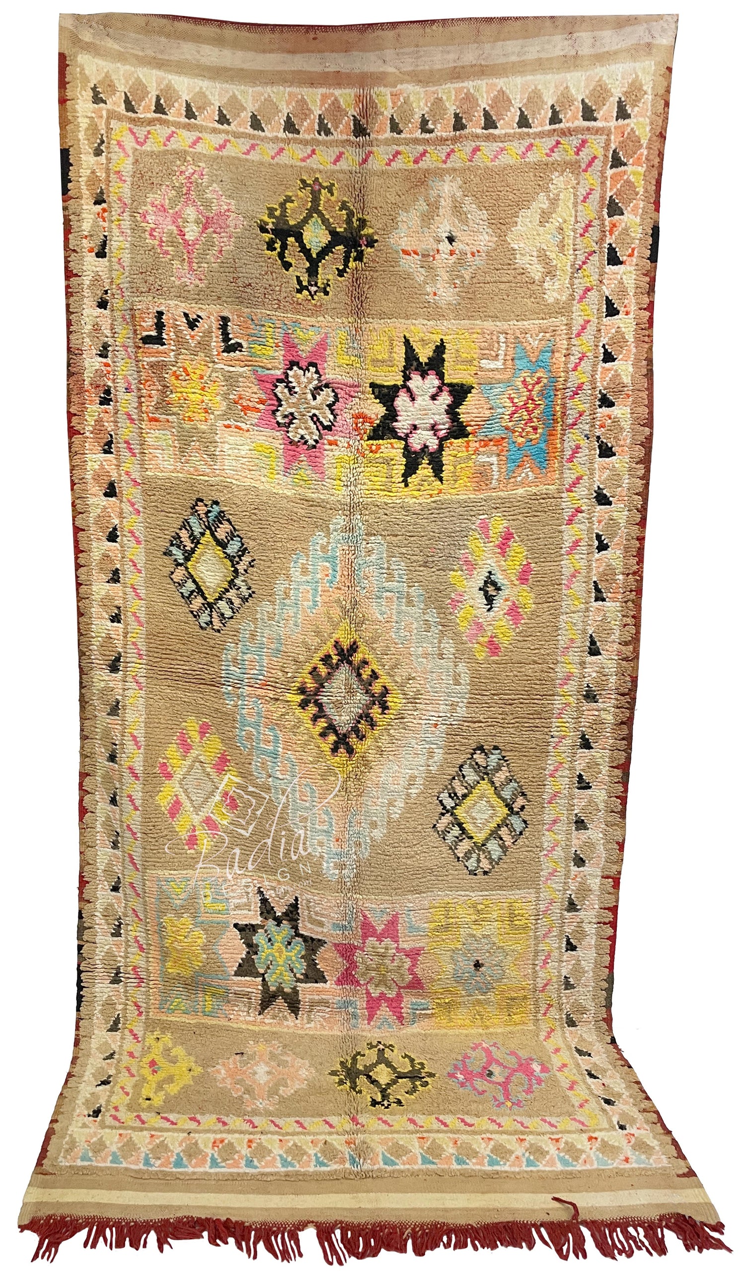 Large Beige Multi-Color Moroccan Rug with Tribal Designs