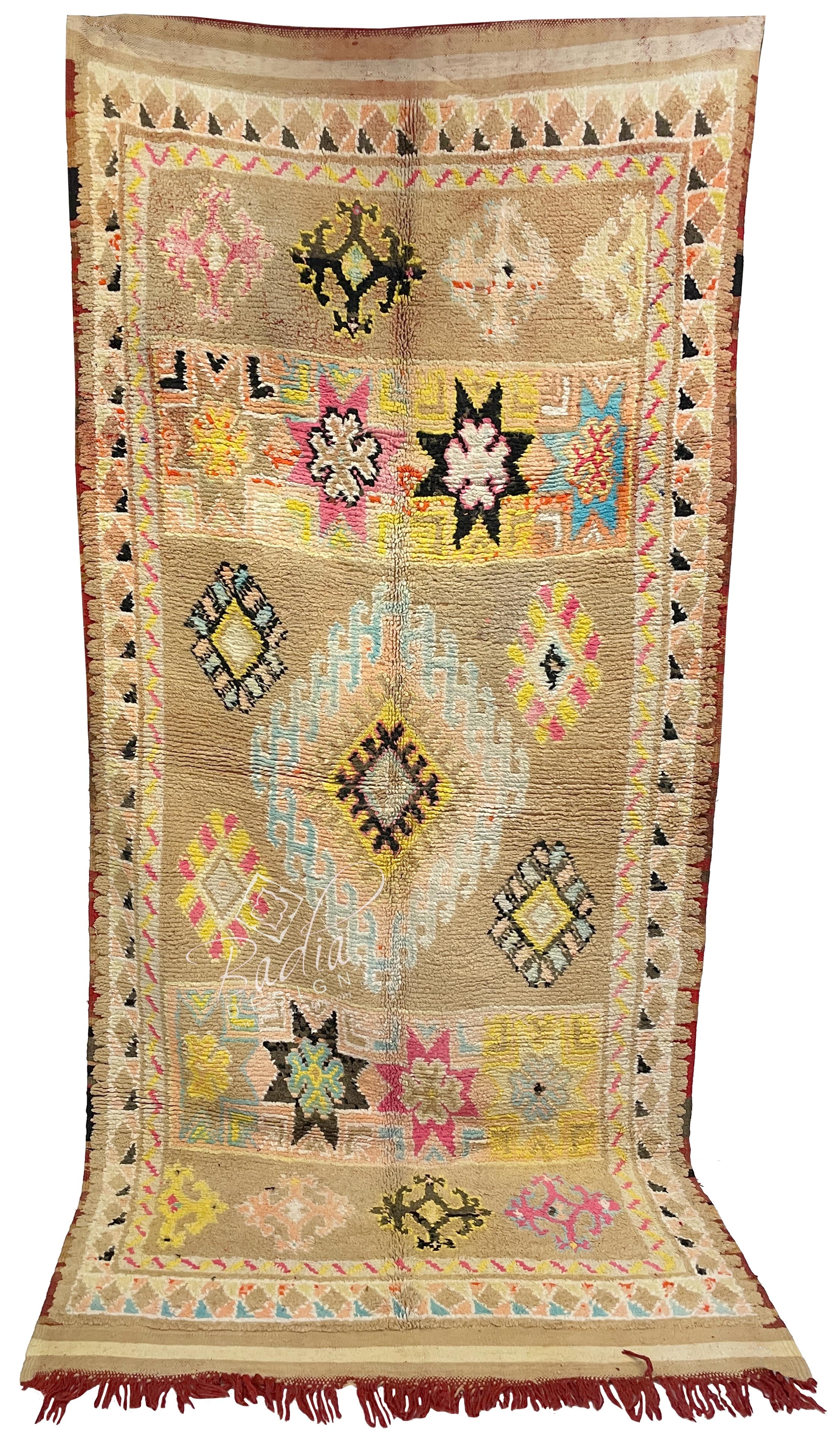 Large Beige Multi-Color Moroccan Rug with Tribal Designs