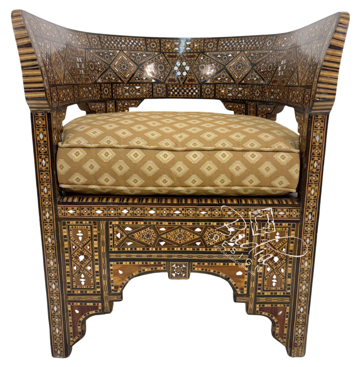 Handcrafted Mother of Pearl Inlay Chair with Cushion