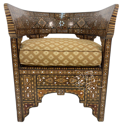 Handcrafted Mother of Pearl Inlay Chair with Cushion