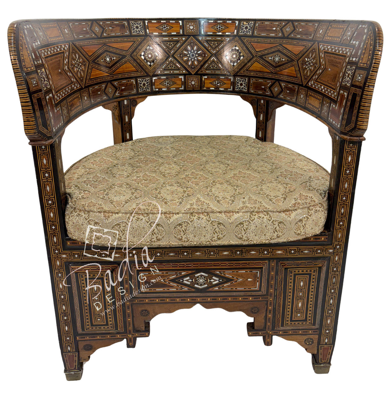 Handcrafted Mother of Pearl Inlay Chair with Cushion