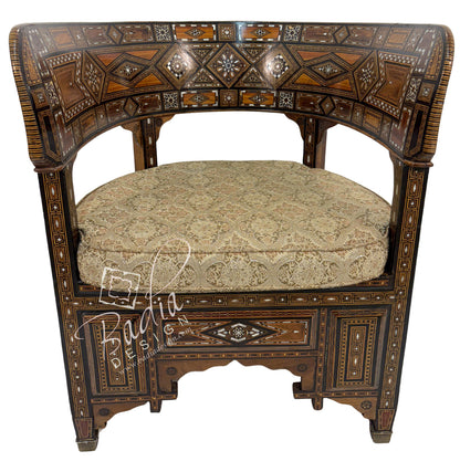 Handcrafted Mother of Pearl Inlay Chair with Cushion