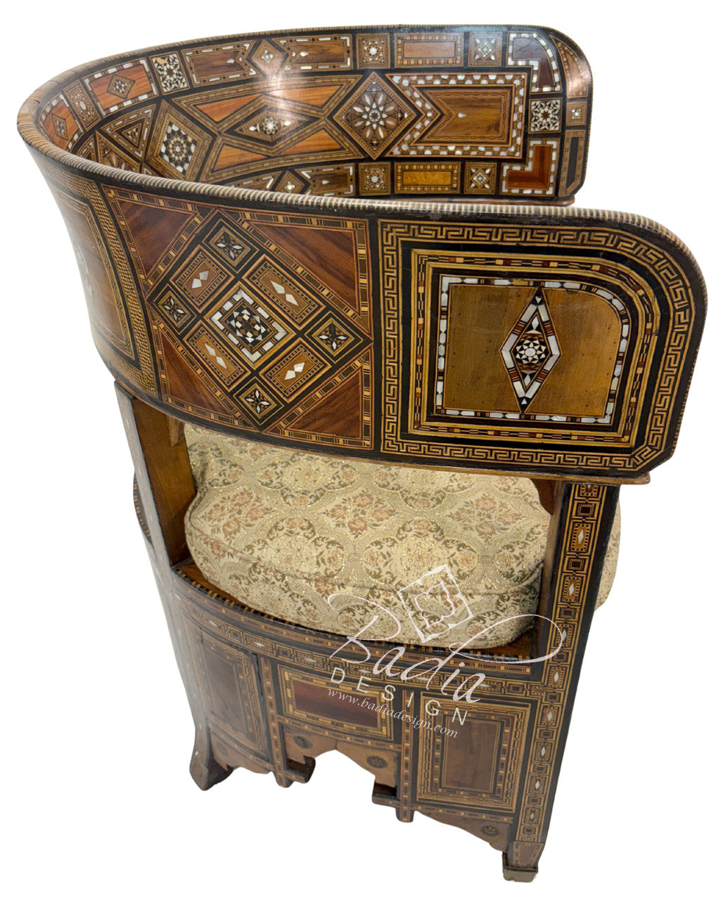 Handcrafted Mother of Pearl Inlay Chair with Cushion