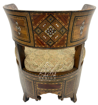 Handcrafted Mother of Pearl Inlay Chair with Cushion
