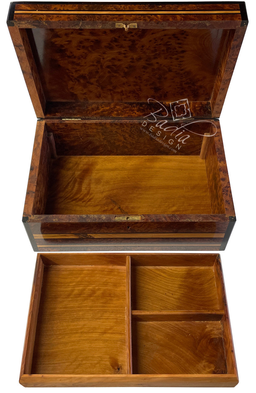 Wooden Thuya Jewelry Box with Storage Compartment