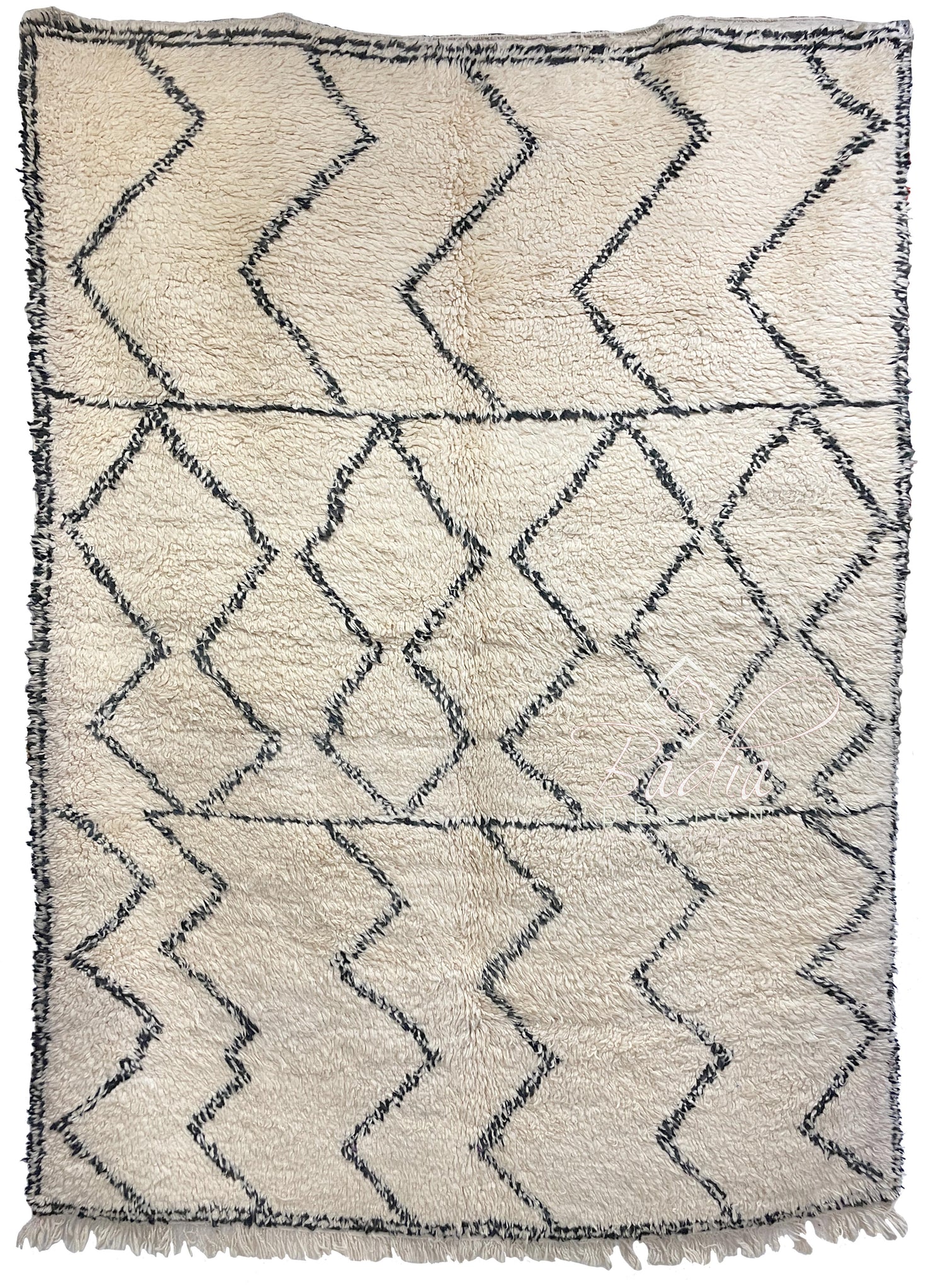 Cream Color Moroccan Rug with Geometric Designs