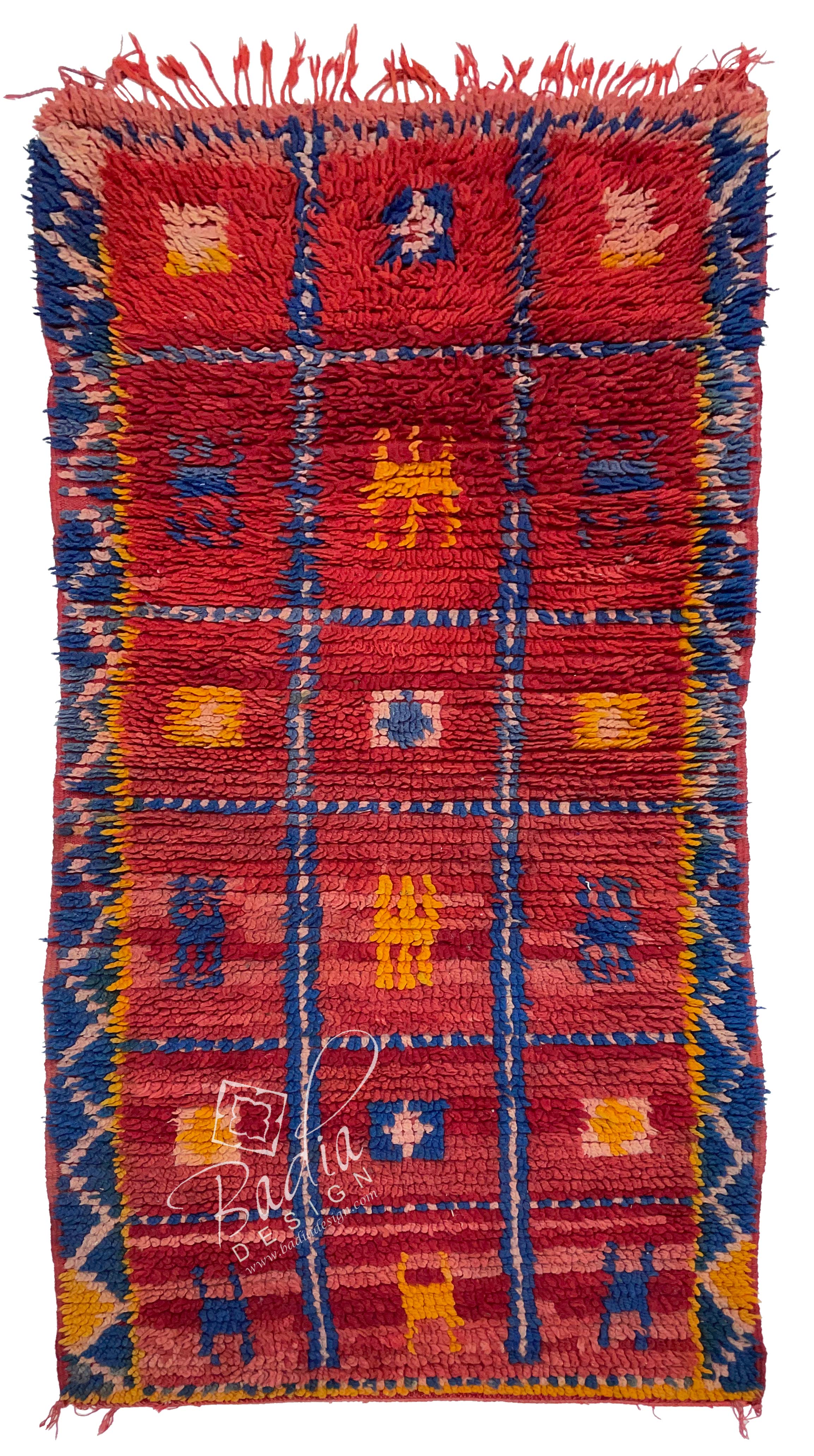 Small Red and Blue Rug with Geometric Designs