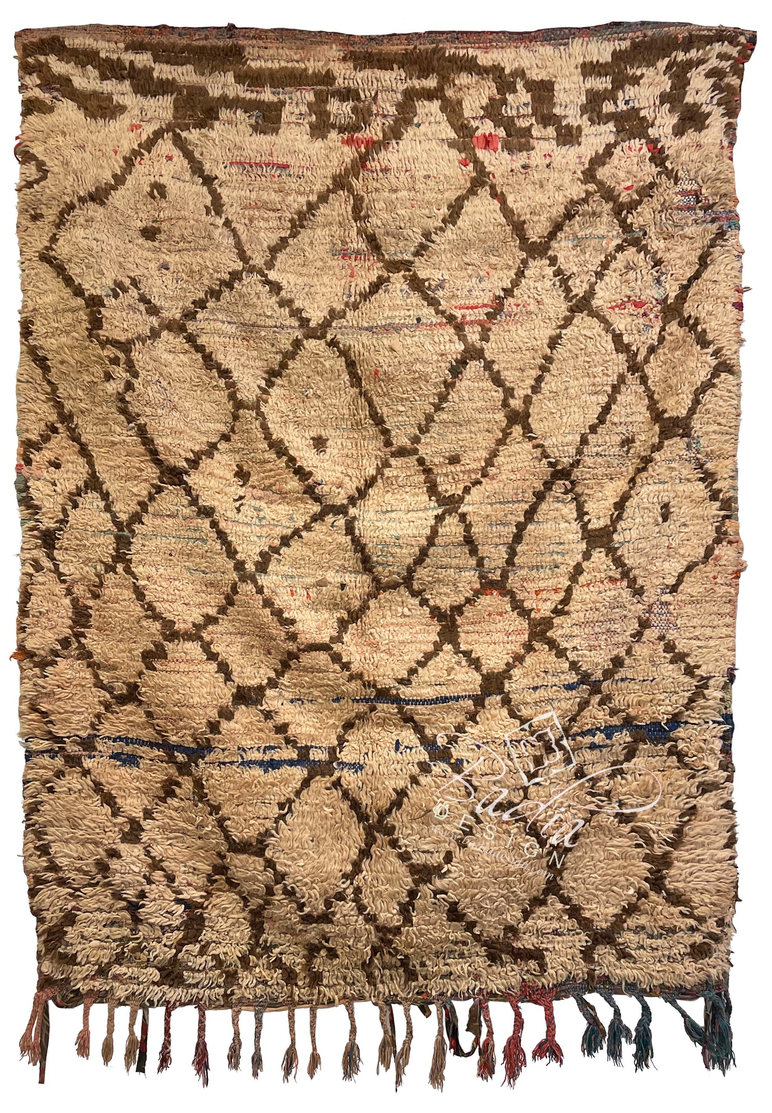 Small Brown and Beige Rug with Geometric Designs