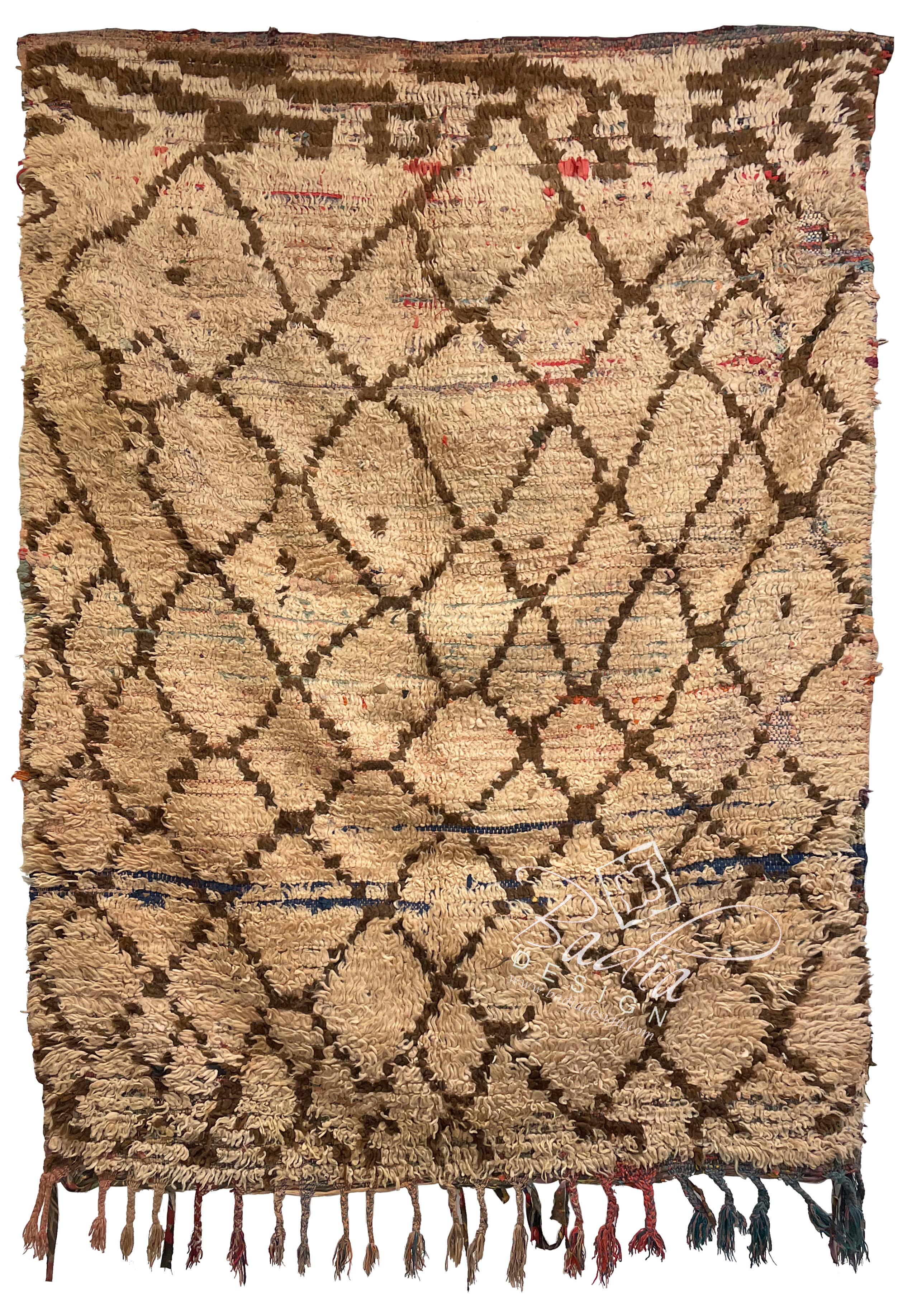 Small Brown and Beige Rug with Geometric Designs