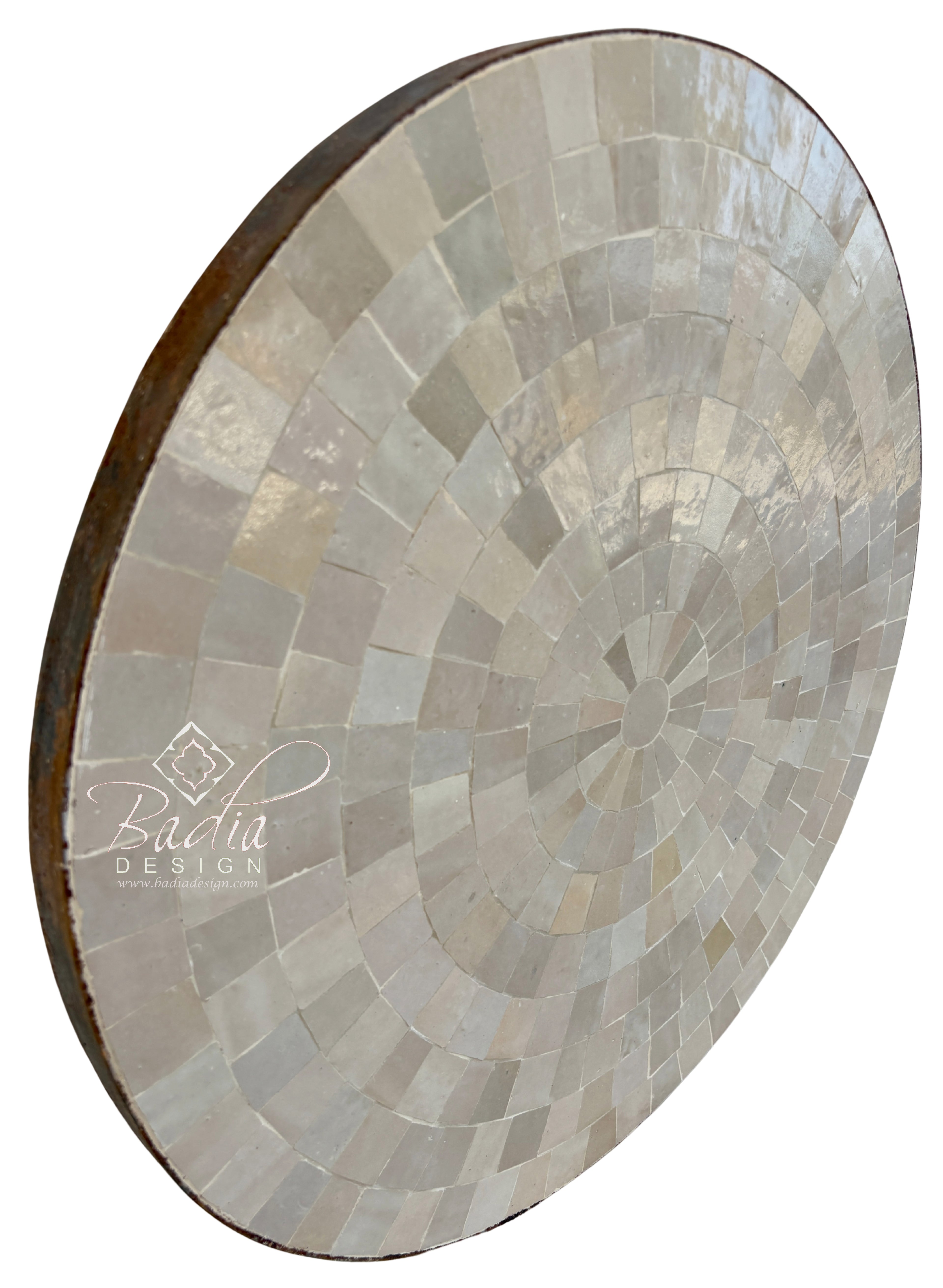 24" Round Beige Multi-Shade Tile Table Top