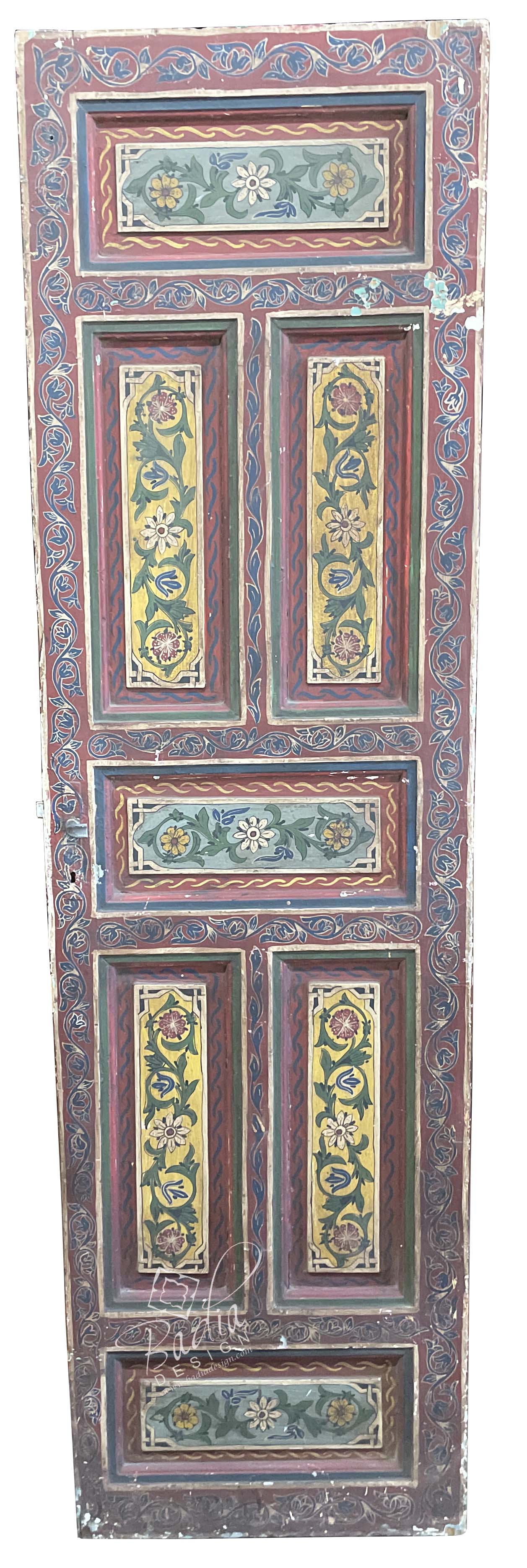 Moroccan Vintage Hand Painted Cedar Door