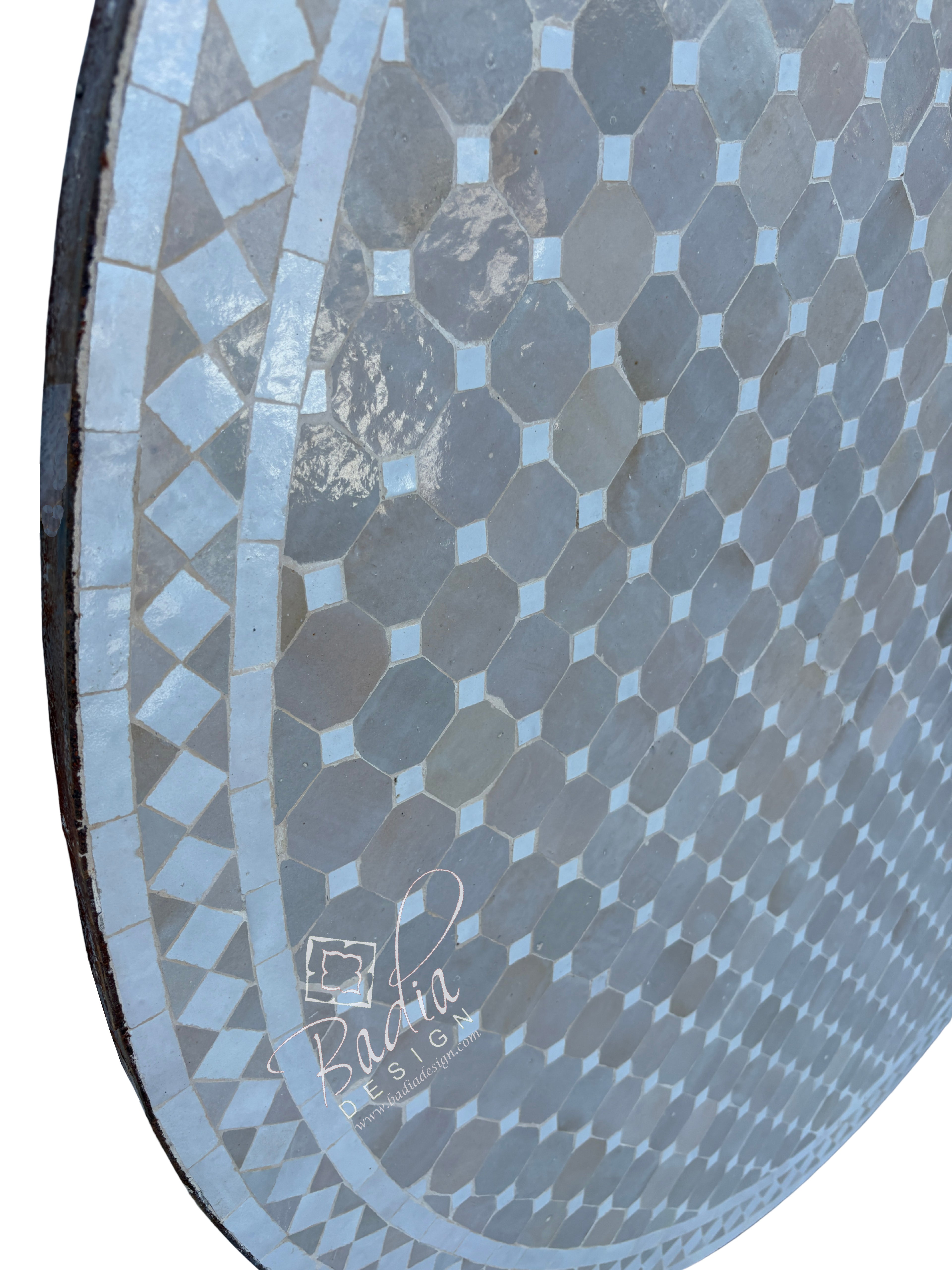 60" Moroccan Round Beige and Off-White Tile Table