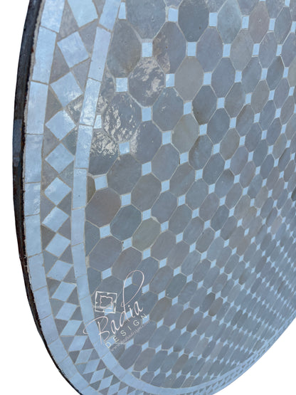 60" Moroccan Round Beige and Off-White Tile Table