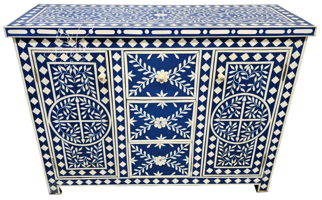 Blue Camel Bone Inlay Dresser with Mirror Set