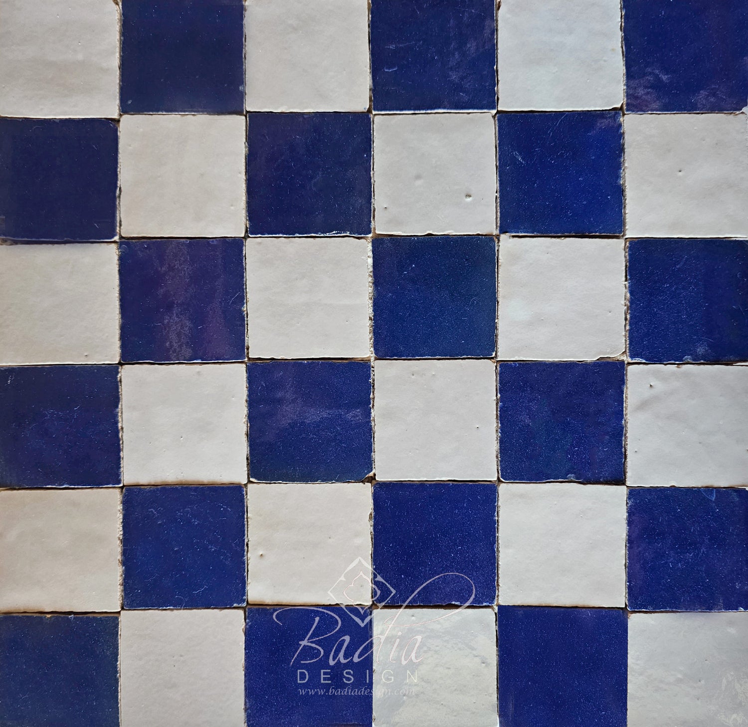 Blue and White Checkered Glazed Zellige Tile - TM130