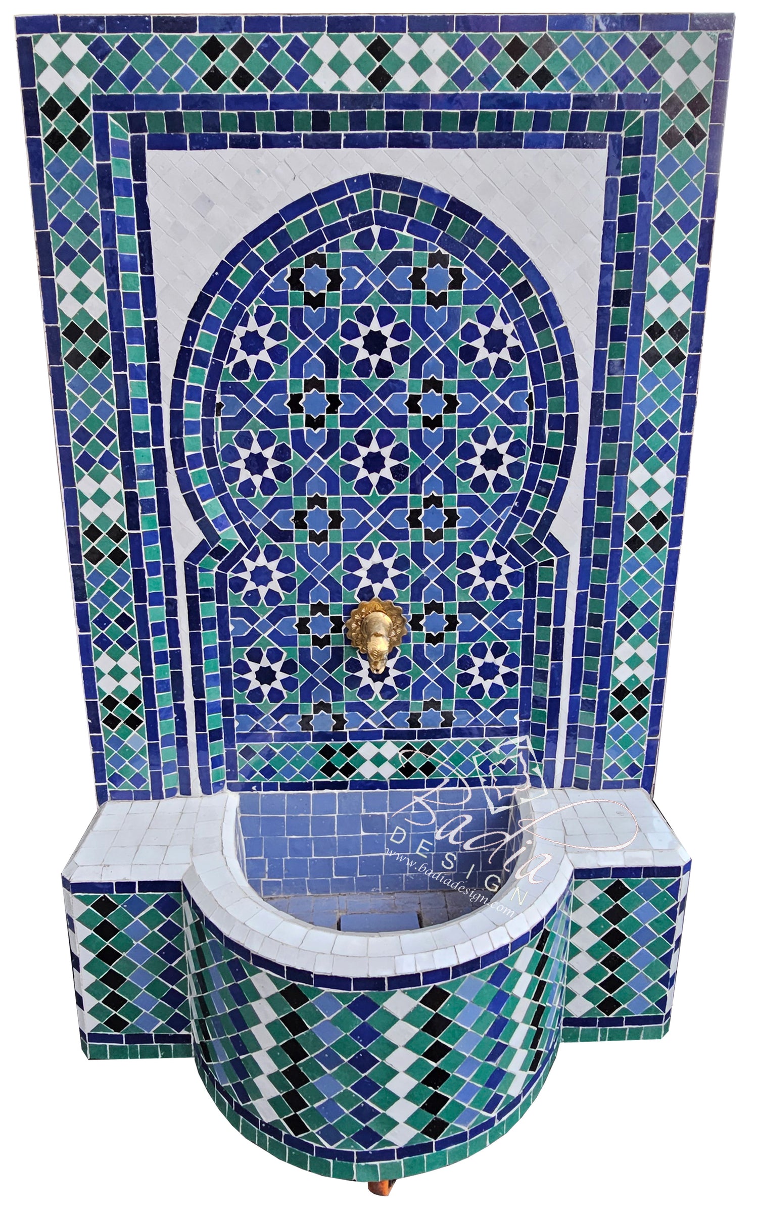 Blue and White Mosaic Water Fountain