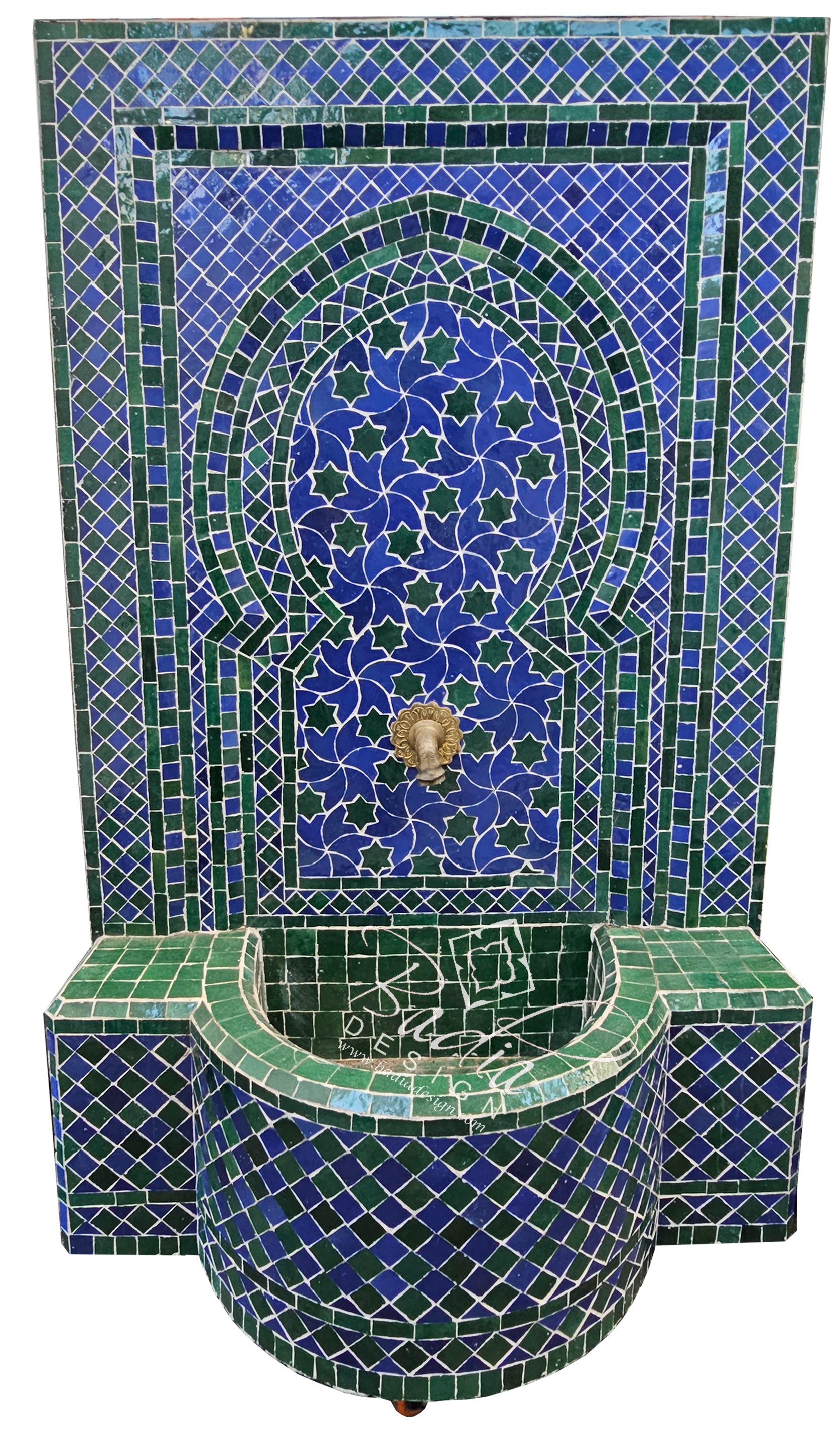 Blue-Green Mosaic Tile Water Fountain