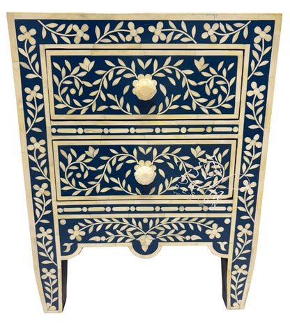 Blue and Off-White Camel Bone Nightstand