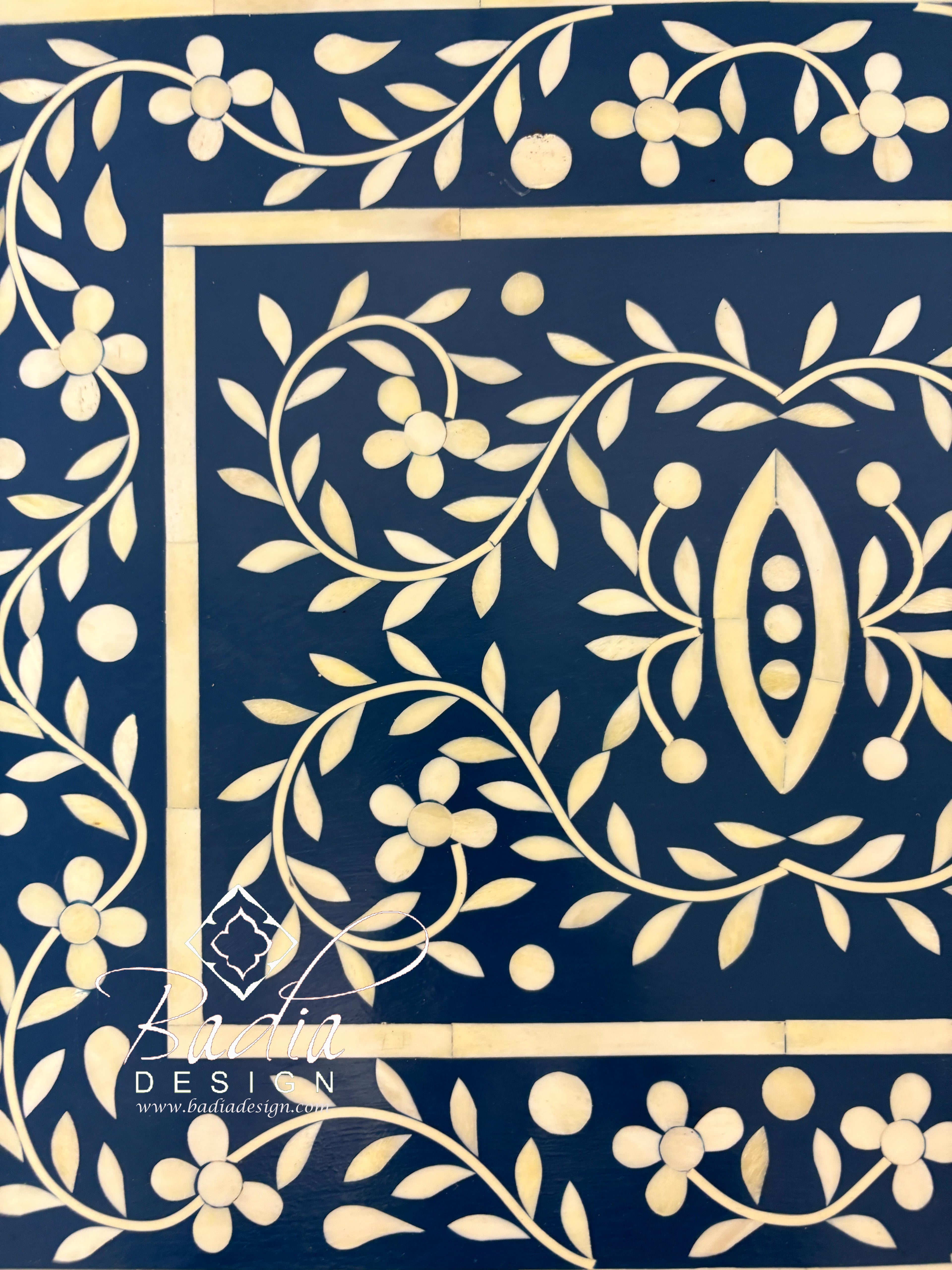 Blue and Off-White Camel Bone Nightstand