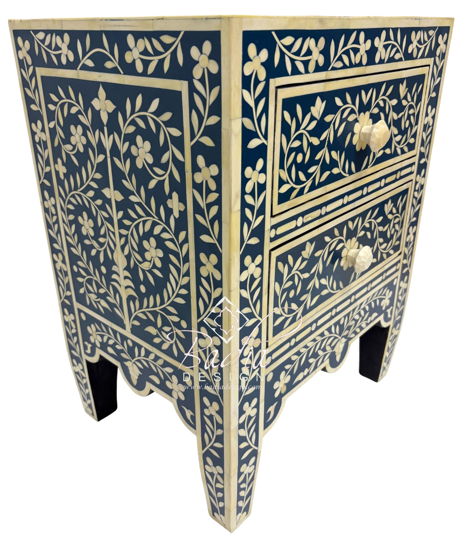 Blue and Off-White Camel Bone Nightstand