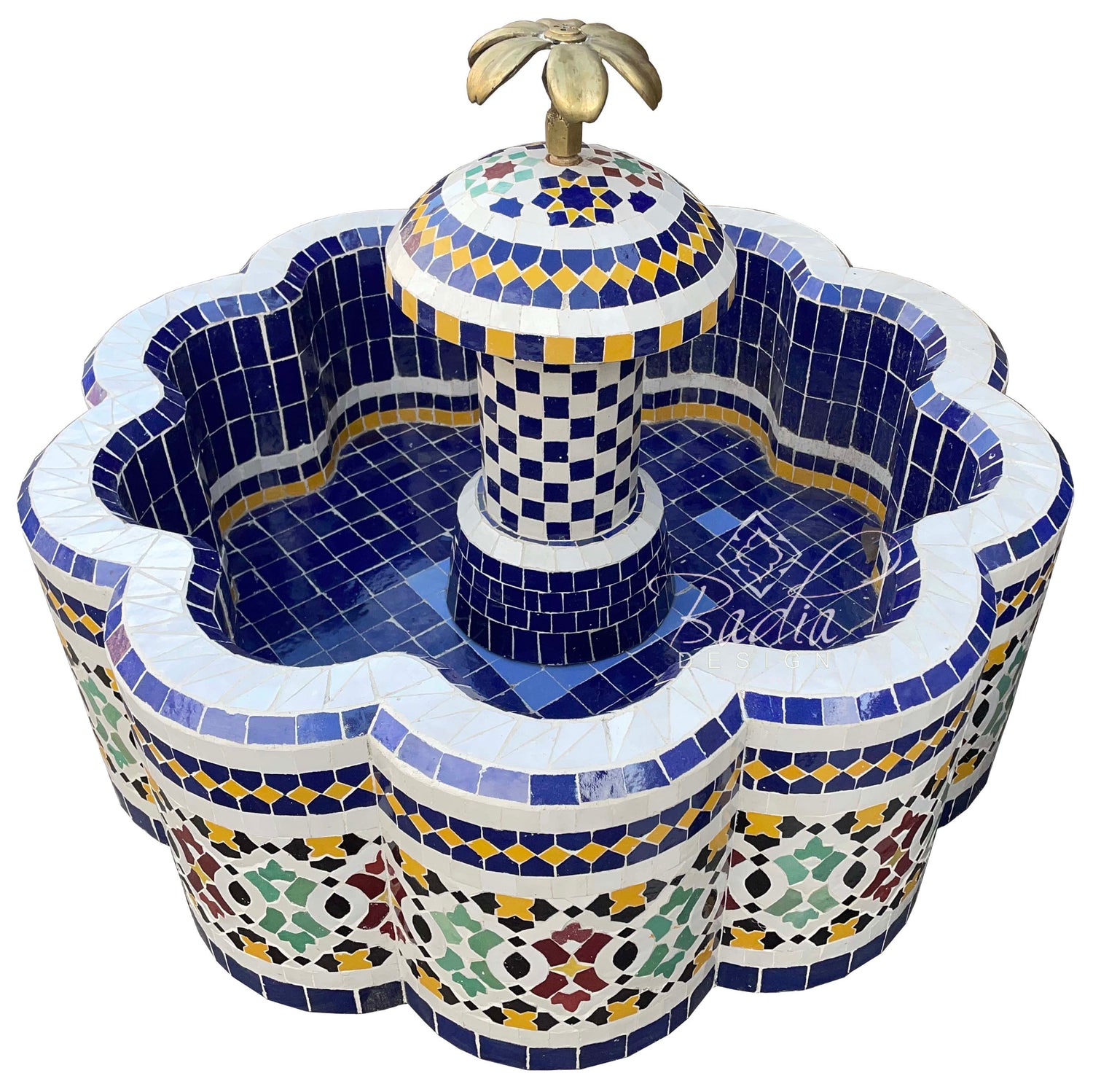 Moroccan Blue Multi-Color Mosaic Floor Water Fountain