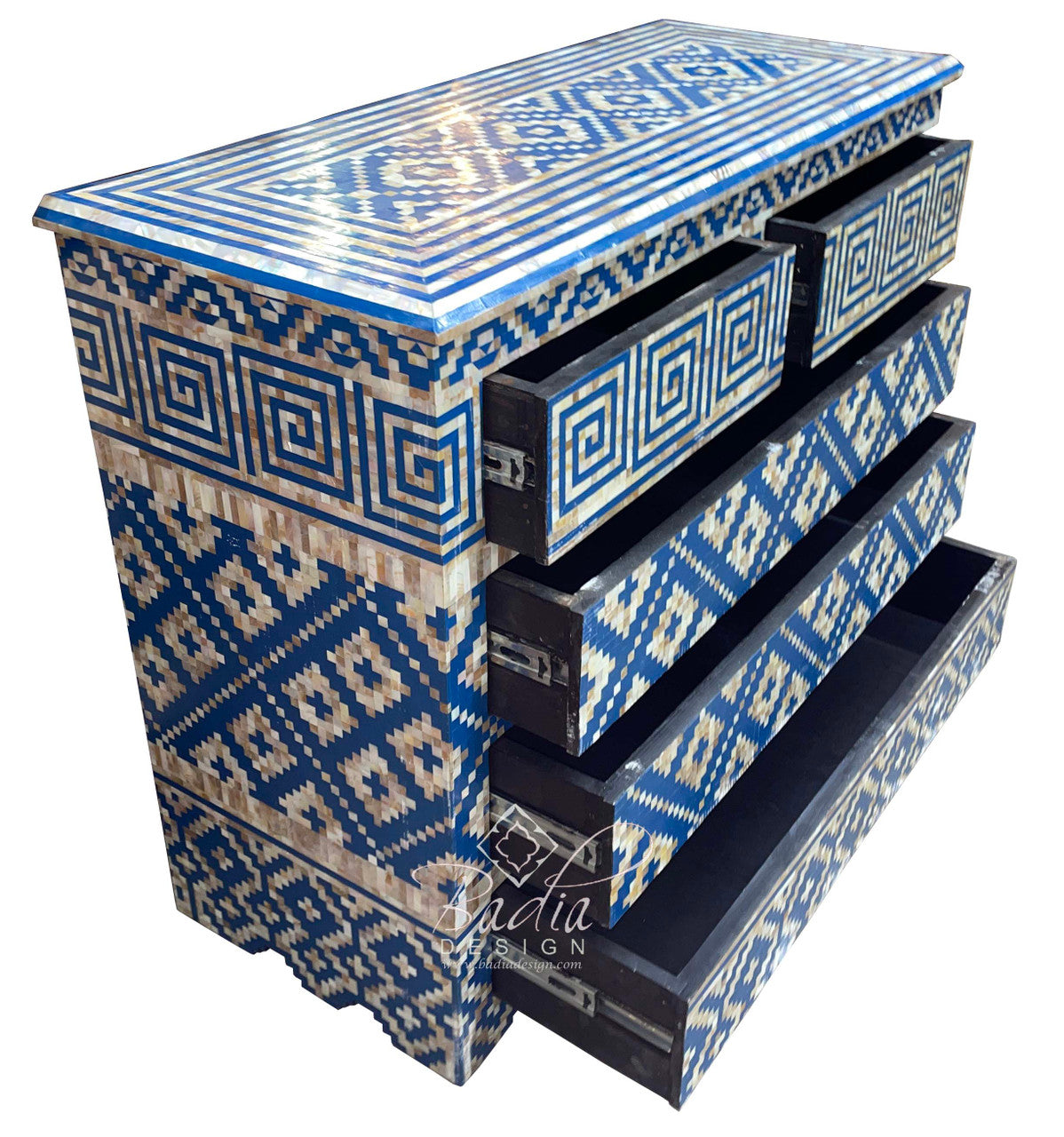 Blue Mother of Pearl Inlay Dresser with 5 Drawers