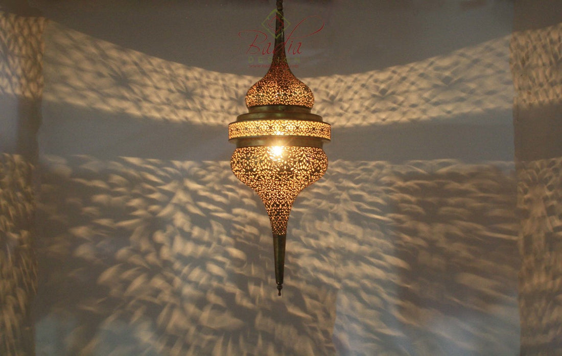 Tall Hand Punched Brass Chandelier