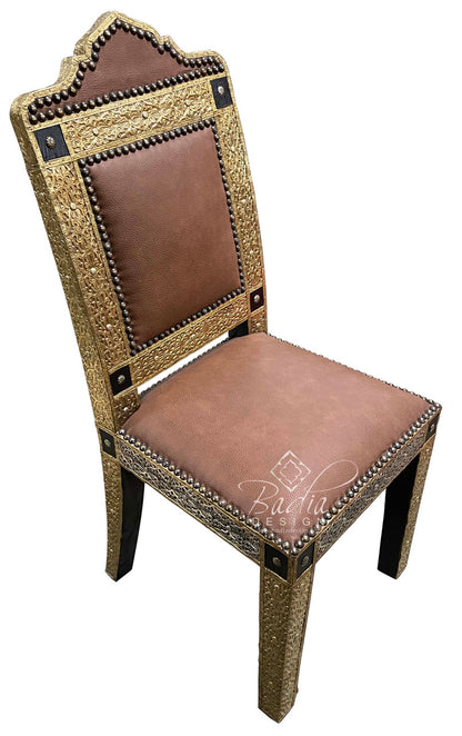 Embossed Brass Dining Room Table with Four Chairs Set