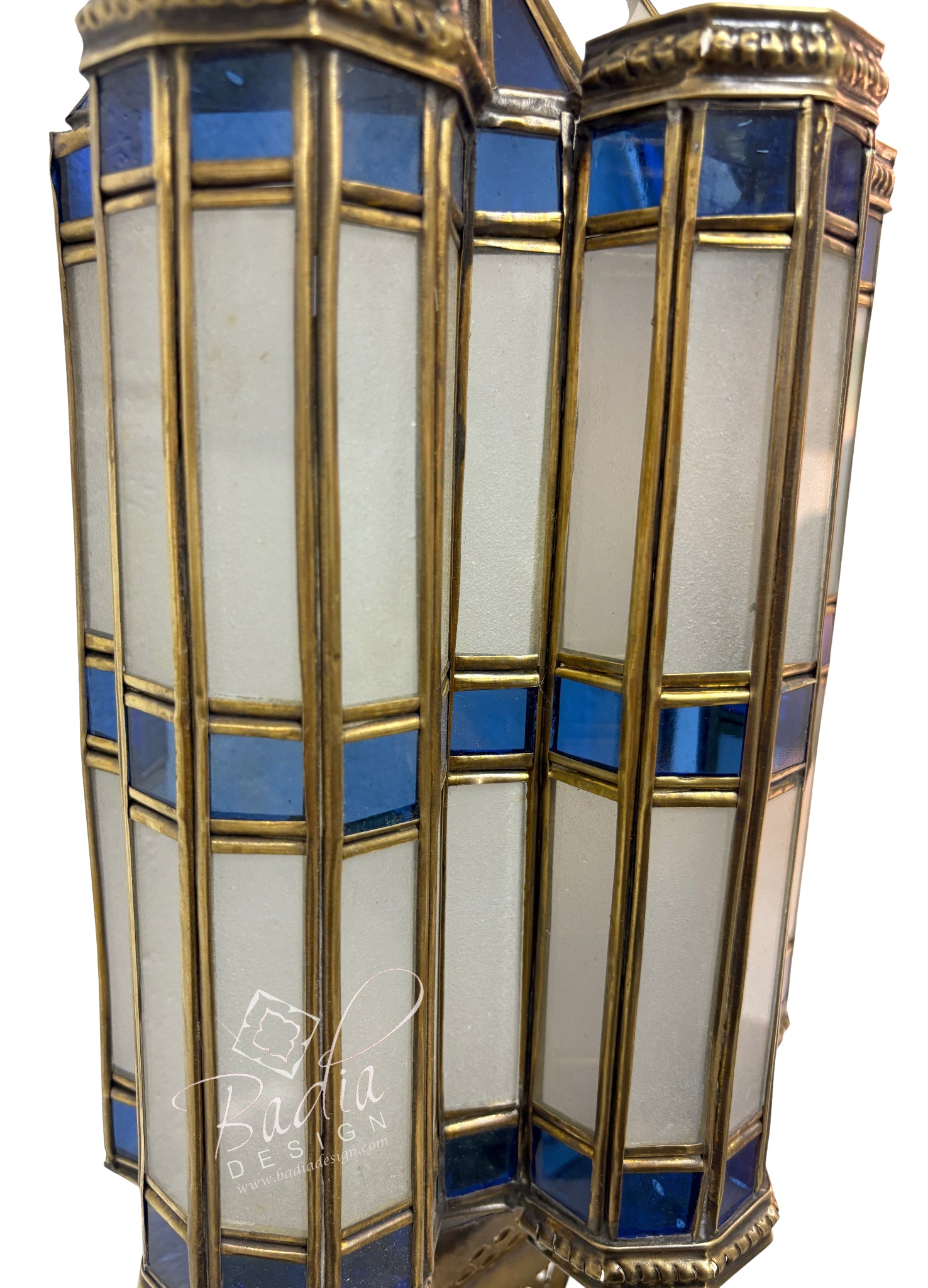 Brass Wall Sconce with White and Blue Glass