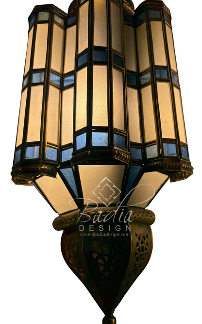 Brass Wall Sconce with White and Blue Glass