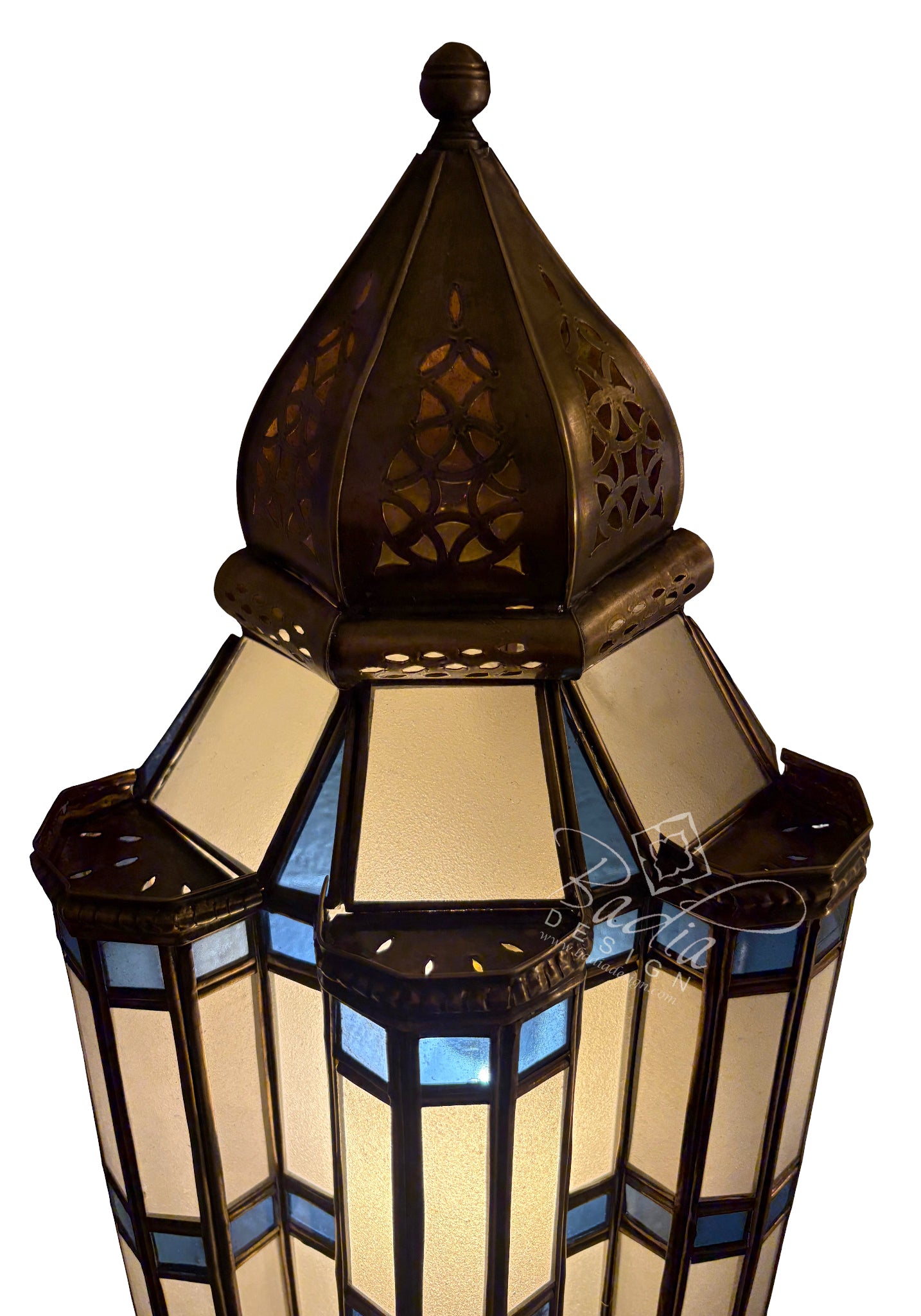 Brass Wall Sconce with White and Blue Glass