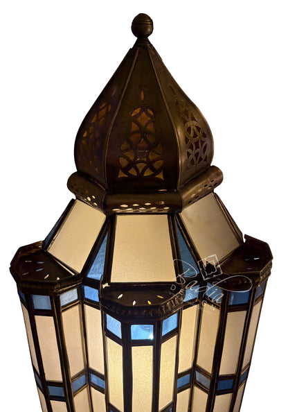 Brass Wall Sconce with White and Blue Glass