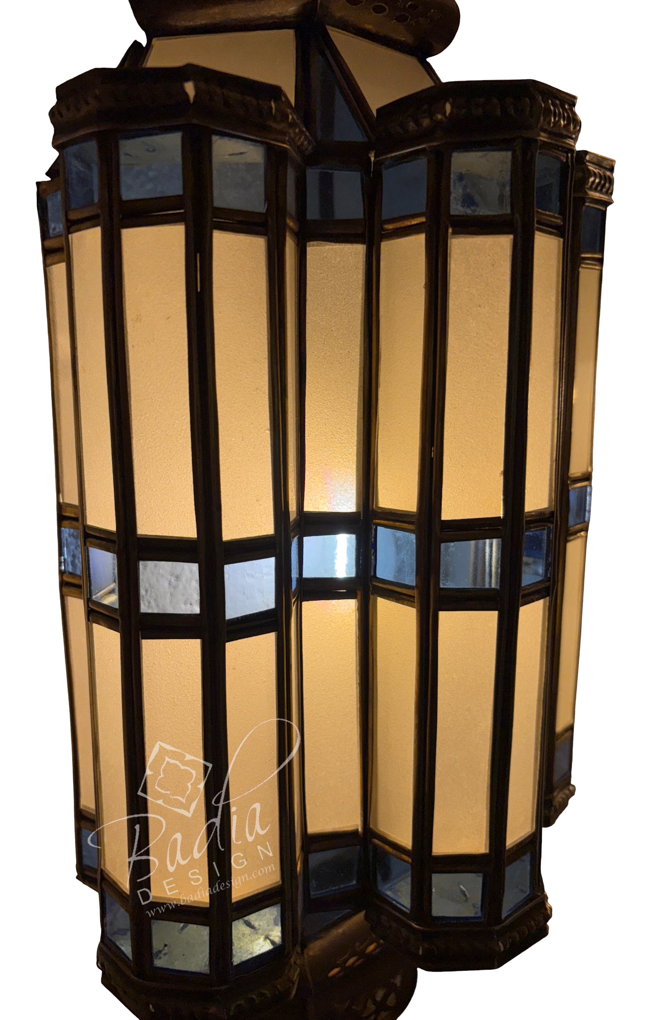 Brass Wall Sconce with White and Blue Glass