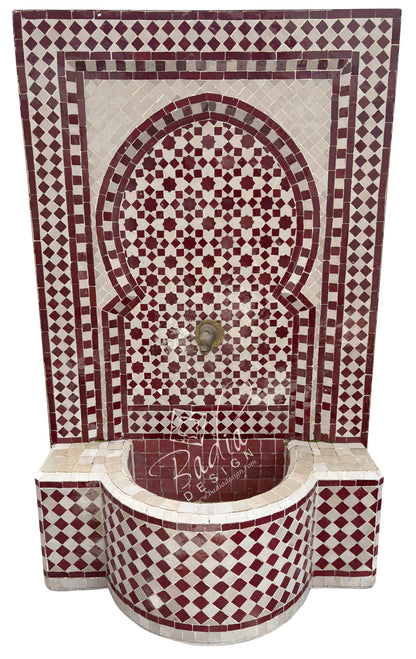 Moroccan Brick Red and Beige Mosaic Tile Water Fountain