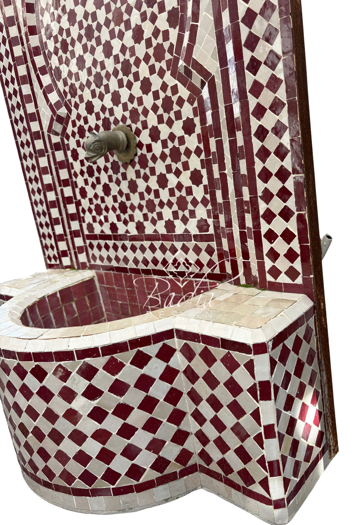 Moroccan Brick Red and Beige Mosaic Tile Water Fountain