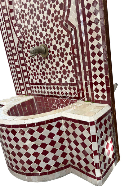 Moroccan Brick Red and Beige Mosaic Tile Water Fountain