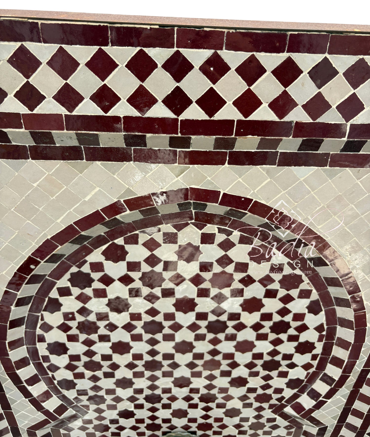 Brick Red and Beige Mosaic Tile Water Fountain