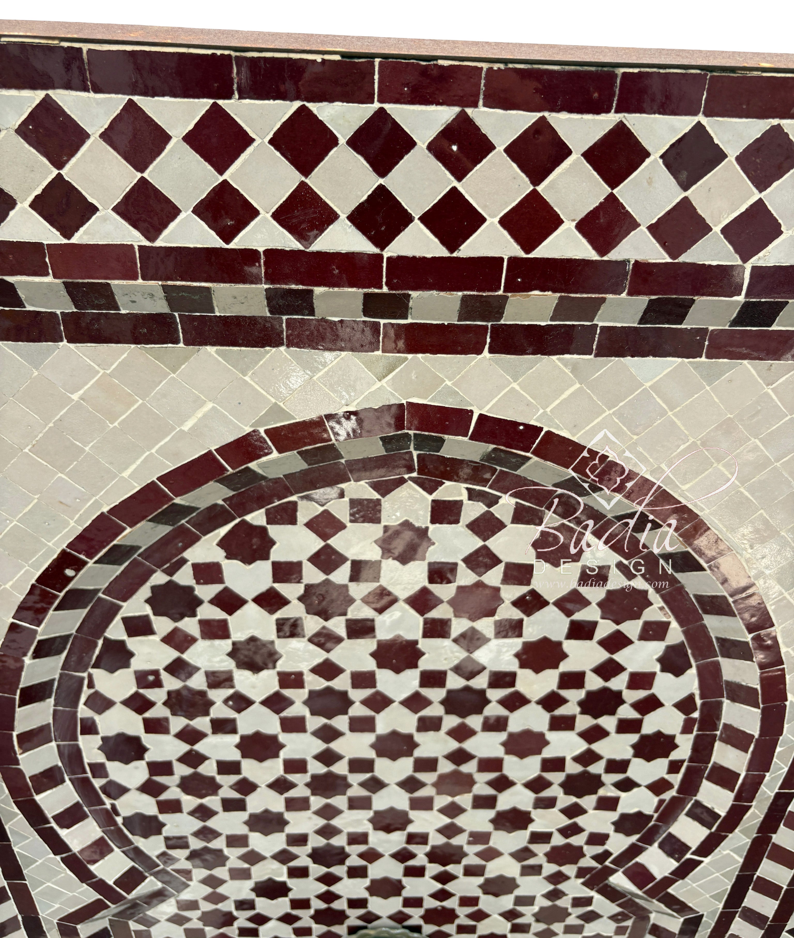Brick Red and Beige Mosaic Tile Water Fountain
