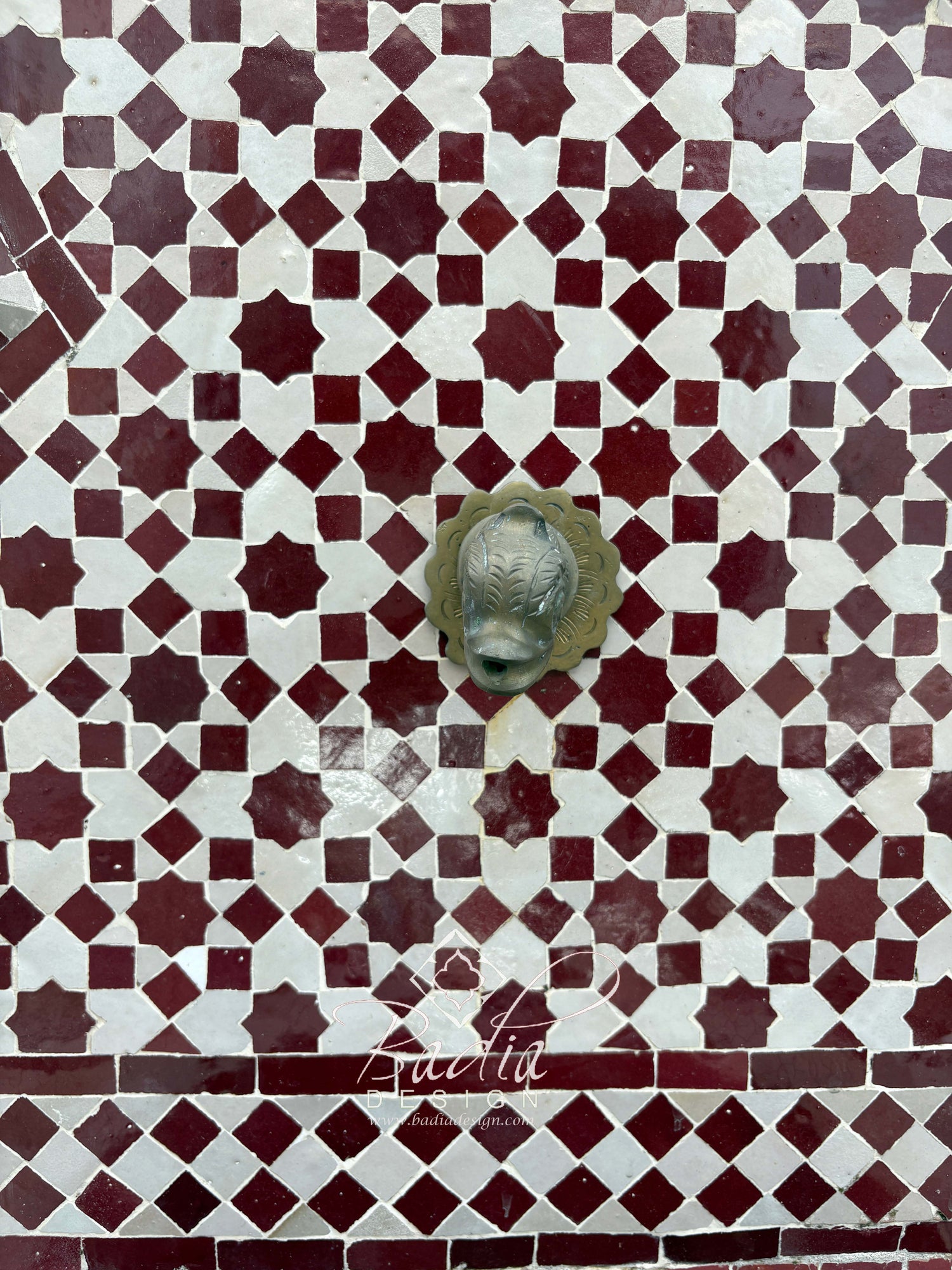 Brick Red and Beige Mosaic Tile Water Fountain