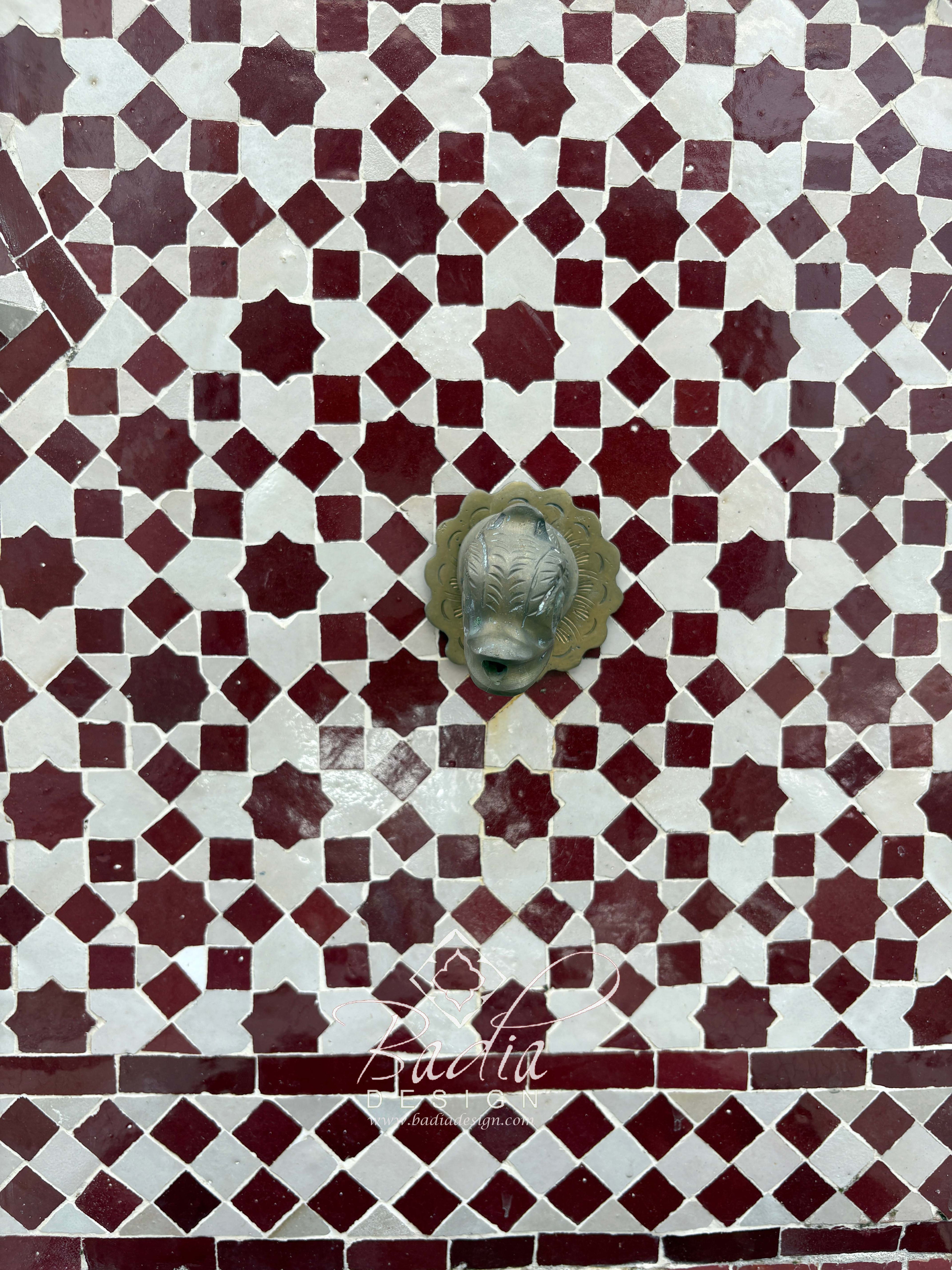Brick Red and Beige Mosaic Tile Water Fountain
