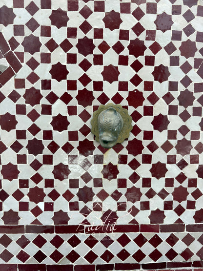 Brick Red and Beige Mosaic Tile Water Fountain