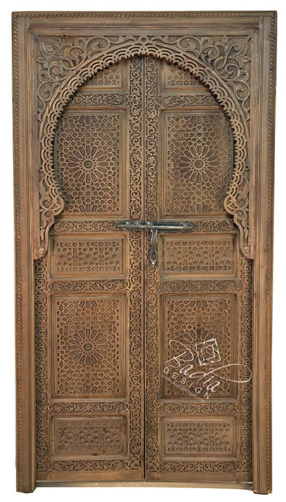 Stained Hand Carved Wooden Door
