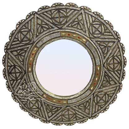 Moroccan Circular Wall Mirror with Metal and Bone Inlay