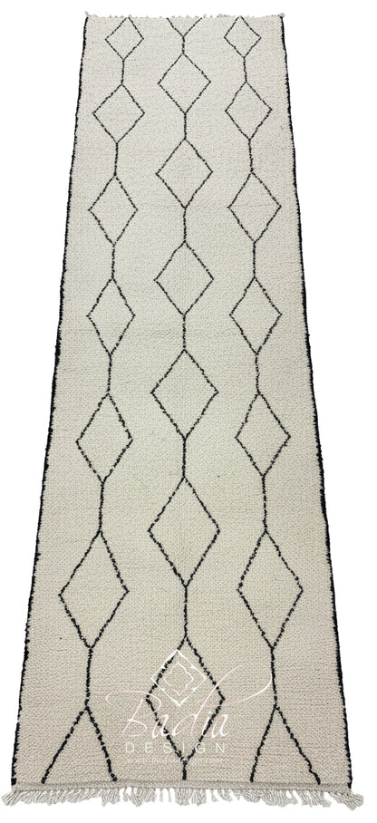 Classic Berber Neutral Runner Rug with Geometric Designs