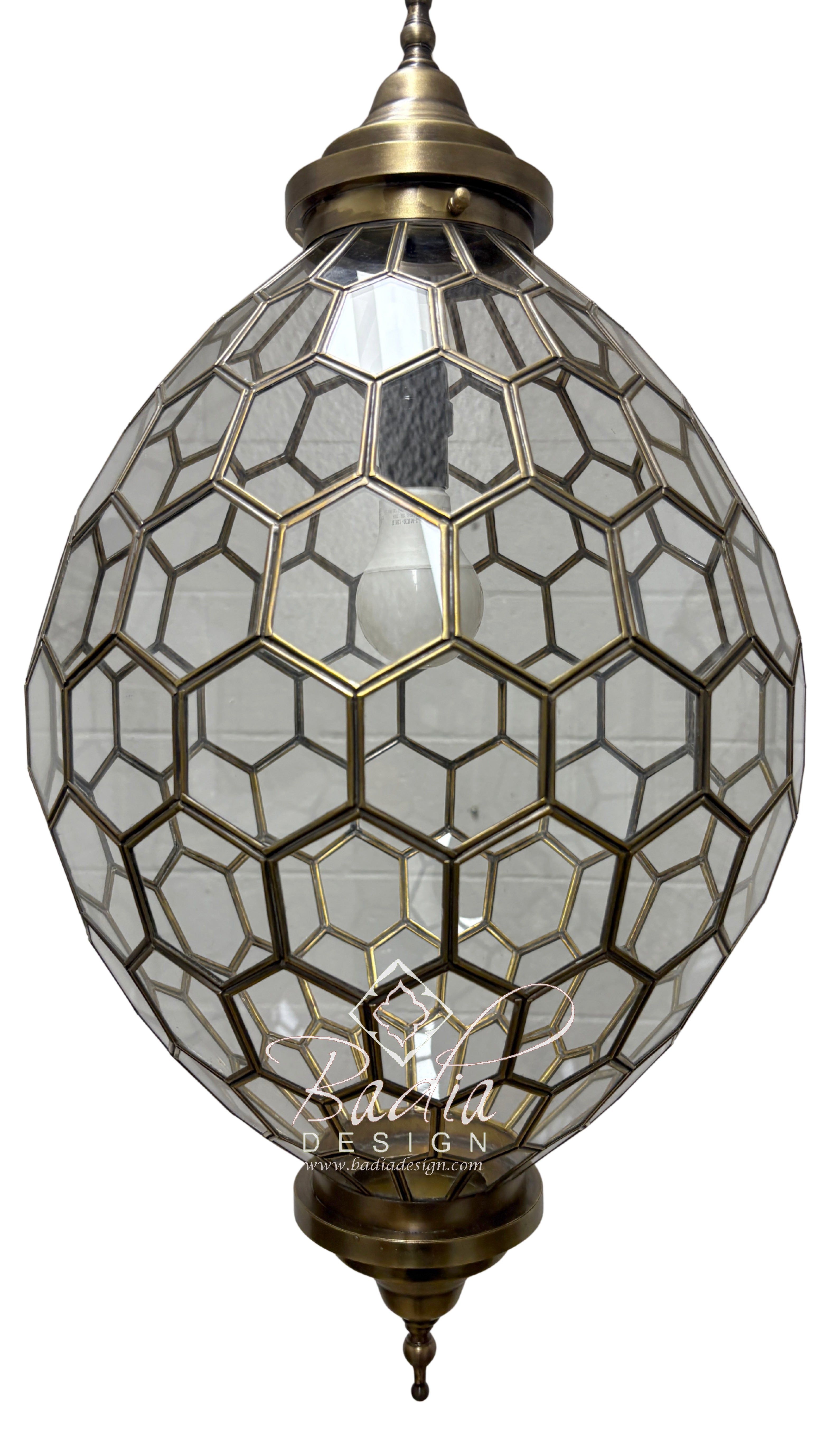 Brass Frame Clear Glass Hanging Light Fixture