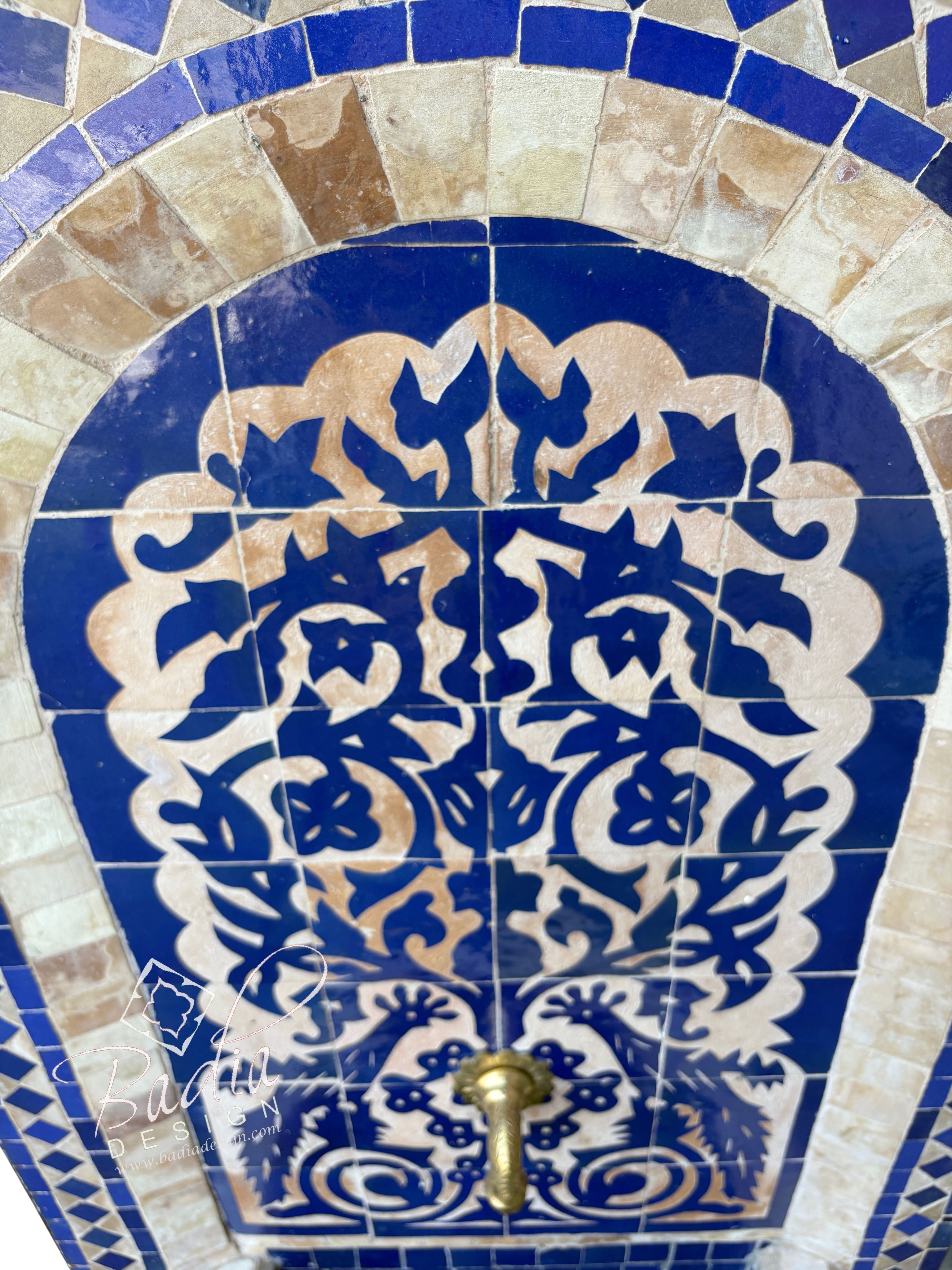 Cobalt Blue and Beige Mosaic Water Fountain