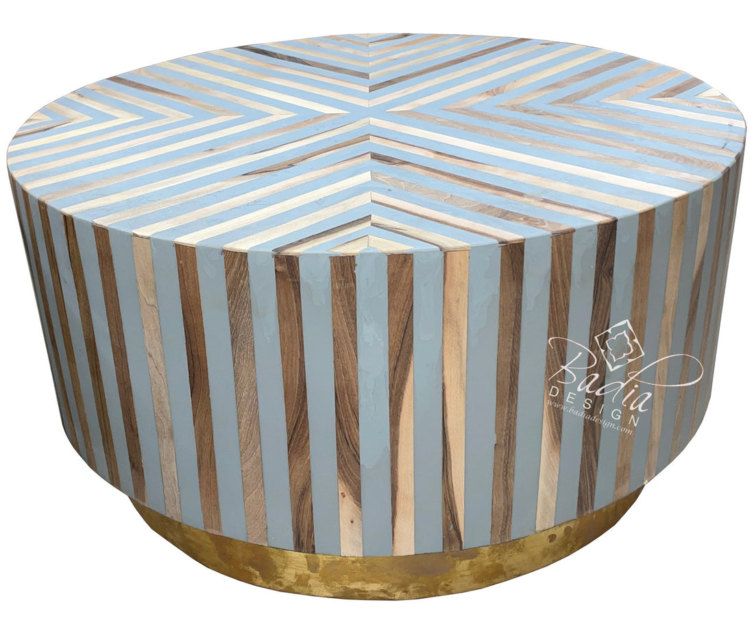 Round Multi-Color Resin Inlay Wooden Table